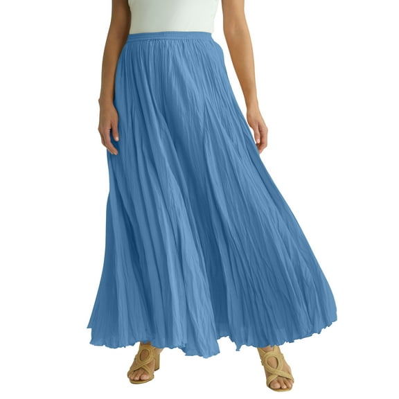 Jessica London Women's Plus Size Elastic Waist Cotton Flowing Maxi Crinkled Skirt