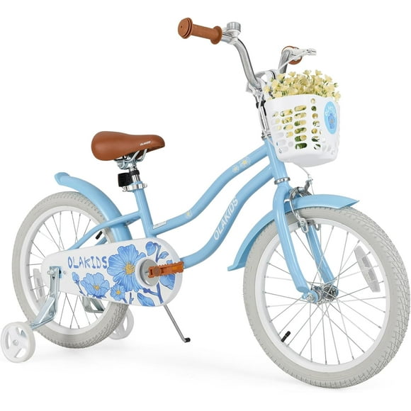 OLAKIDS Kids Bike, 12 14 16 18 Inch Toddlers Bike with Removable Training Wheels Basket, Safety Bell, Adjustable Seat Handlebar, Children's Bicycle for Girls Boys 3-8