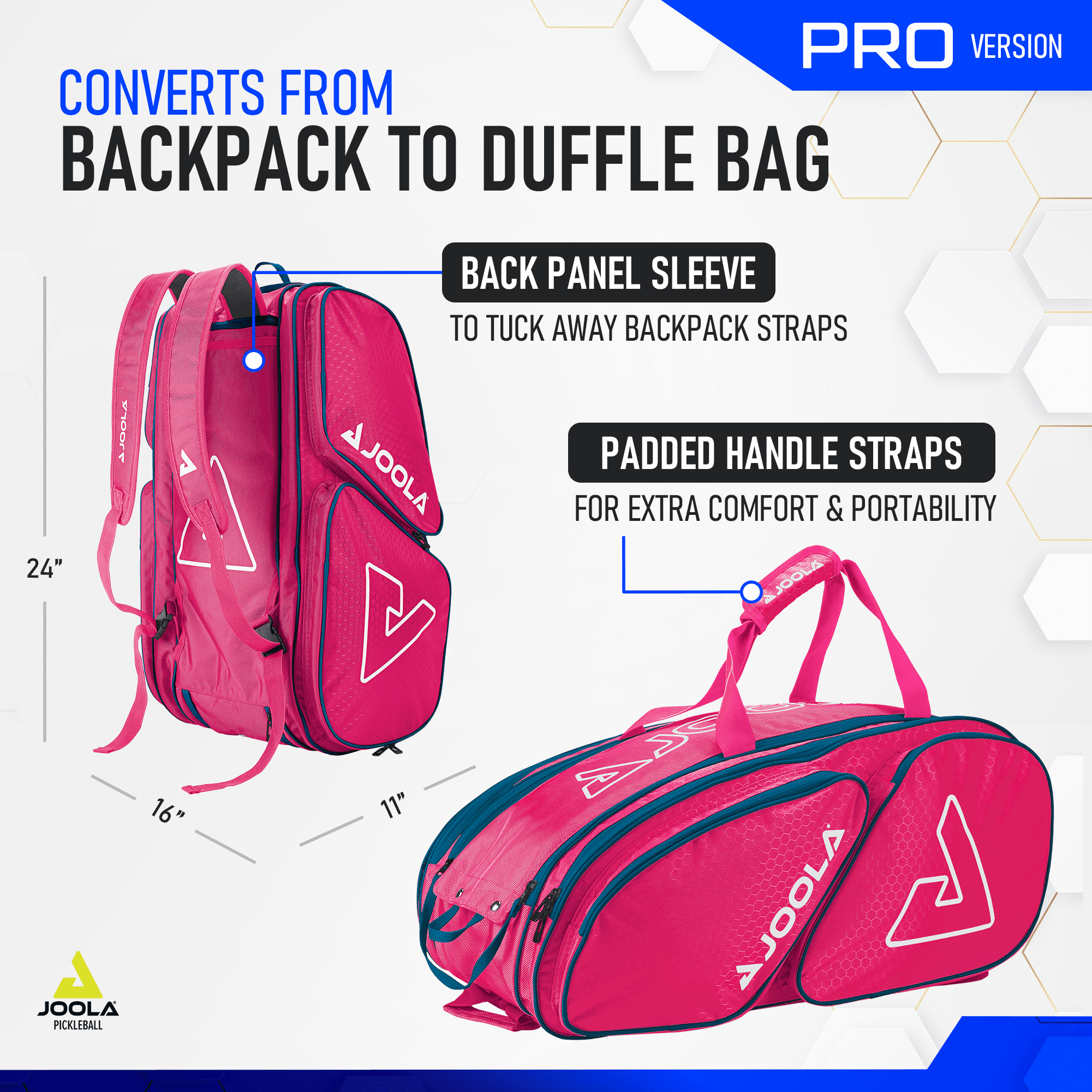 Free Shipping! JOOLA Tour Elite Pro Pickleball Duffle Bag Hot Pink
