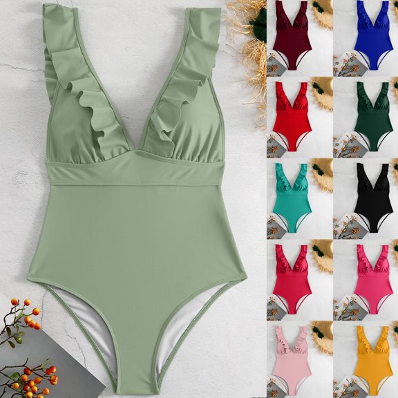 Jacenvly 2024 One Piece Bathing Suits for Women Clearance Trendy Sleeveless Solid V-Neck Surfing Swimwear Satiny Women Bandage Fashion Bra Beach Bikini Set Swimsuit Beachwear Swimwear Bikinis Yellow