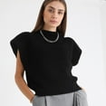 thumbnail image 1 of Fall and Winter Women's Solid Color Sleeveless High Neck Fashion Casual Shoulder Pad Top Sweater, 1 of 5