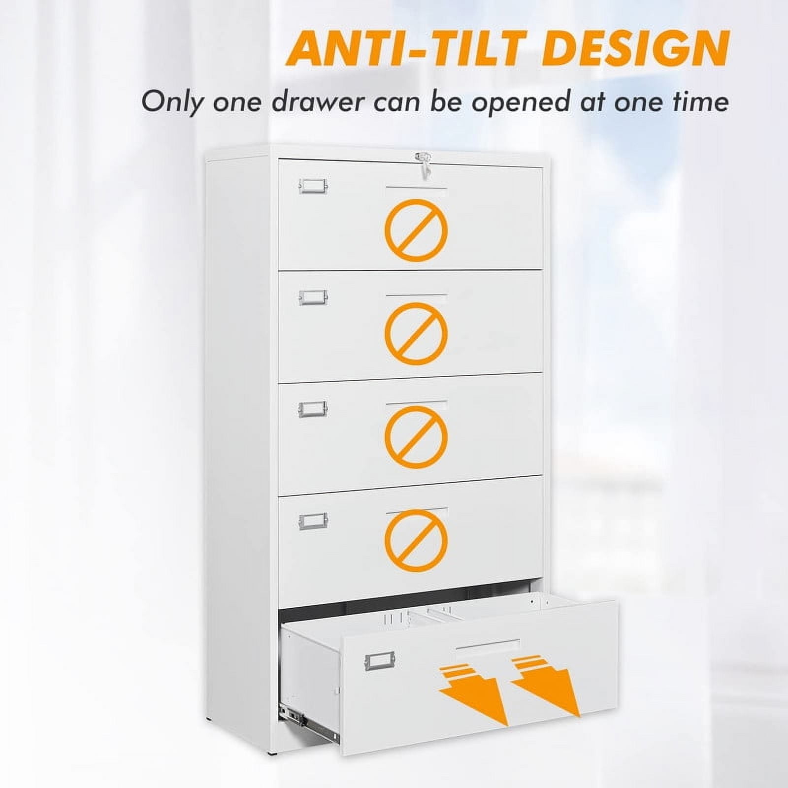 MIIIKO 5 Drawer File Cabinet with Lock, 5 Drawer Metal Filing Cabinet, Lateral Filing Cabinet with Lock for Home Office, Lockable Storage Cabinet for Hanging Files Letter/Legal/F4/A4 Size