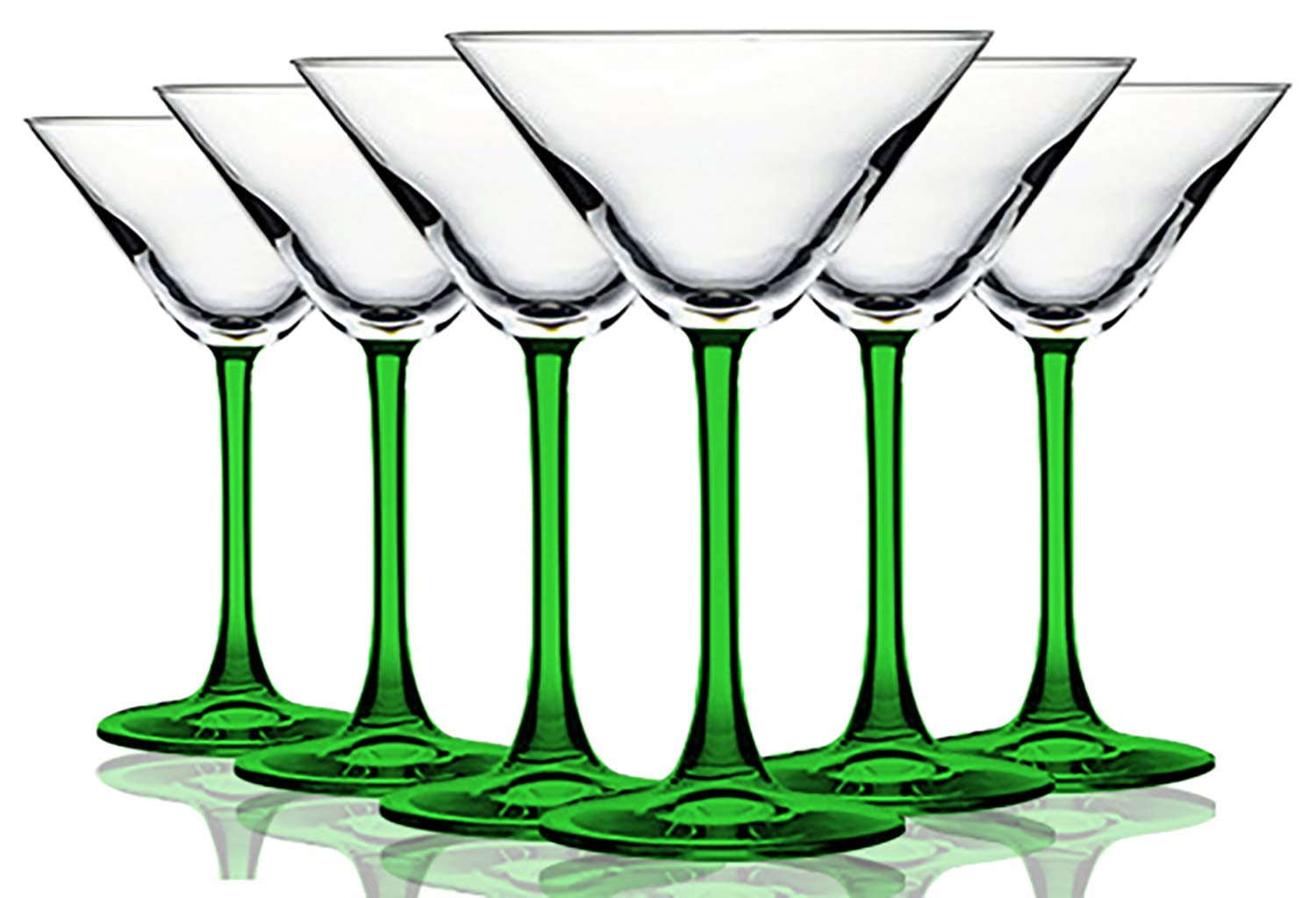 Lime Green Bottom Accent Martini/Cocktail 10 oz Wine Glasses Set of 6