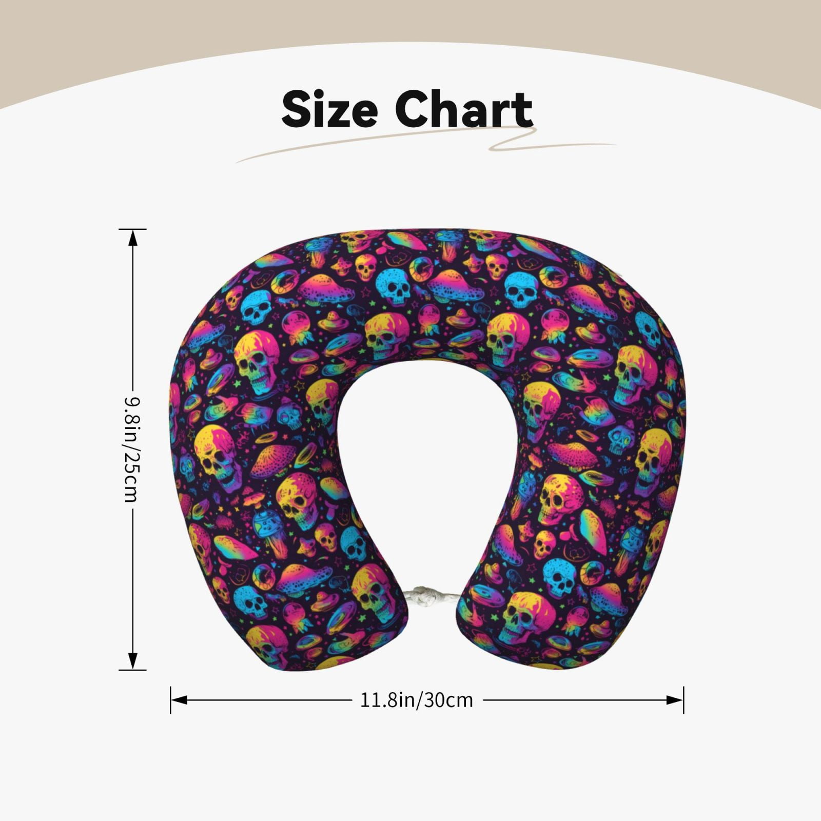 Xecao colorful Skull Retro Print Memory Foam Cervical Neck Pillow Versatile U-Shaped Pillows for Home,Office,Camping,Travelling,Soft Washable Cover