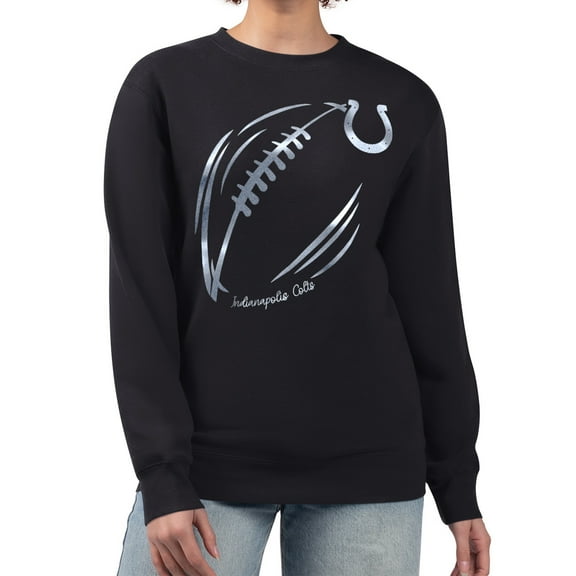 Women's G-III 4Her by Carl Banks Black Indianapolis Colts Metallic Print Football Sketch Fleece Crewneck Sweatshirt