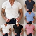 thumbnail image 4 of Men Casual Henley Neck Plain Loose T-Shirt Short Sleeve Muscle Shirts Top Blouse, 4 of 11