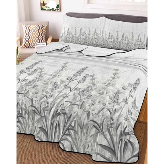 Wildflowers King Size Down Alternative Comforter, Lightweight Comforter Quilt Bedding Set with Pillow Shams Spring Country Black Grey Floral Leaf Plant All Seasons Bed Comforter Duvet Insert 96"x106"
