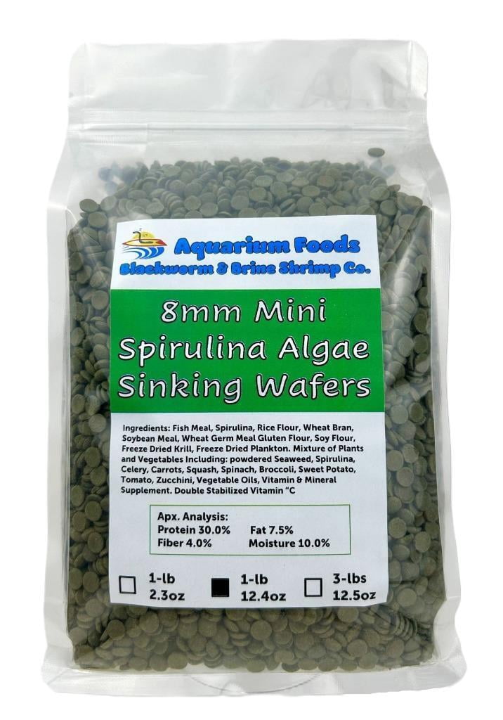 Aquatic Foods Inc. 8mm - 1/3" Mini Sinking Wafers of Algae, Spirulina, Veggies for All Tropical Fish, African Cichlids, Shrimp, Snails, Crabs, Catfish, Plecos.…1-lb 12.4oz Clear Bag
