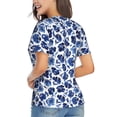 thumbnail image 3 of Fuzoiu Blue Ink Flowers Print Women's Classic V-Neck T-Shirt, Short Sleeve V Neck Tees for Casual Everyday Wear,Casual Fit Tee,Summer Fashion Tops-Small, 3 of 5