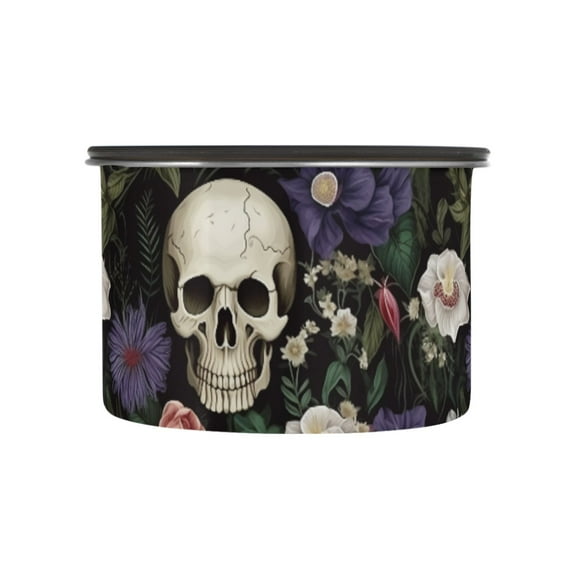 Vintage Skull Airtight Coffee Bean Canister 17oz Food Storage Containers with Lids For Gournd, Tea, Sugar, Flour, Rice, Cereal, Candy Cookie Jar