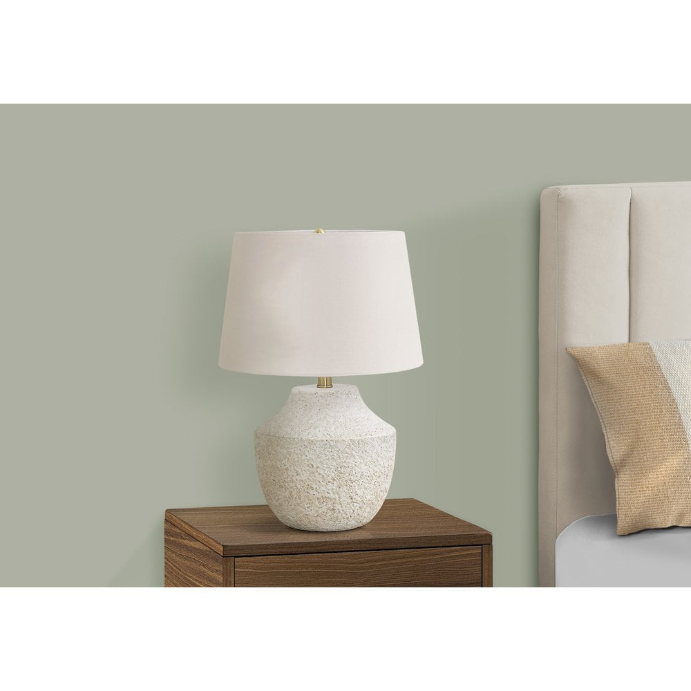 Monarch 20" Concrete Stone Table Lamp with Tapered Shade in Cream and Beige