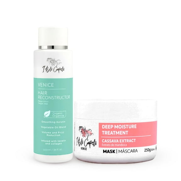 Kit Venice I Belli Capelli Venice Smoothing Keratin 500ml/16.9 fl.oz and Cassava Deep Moisture Mask 250g/8.8 oz