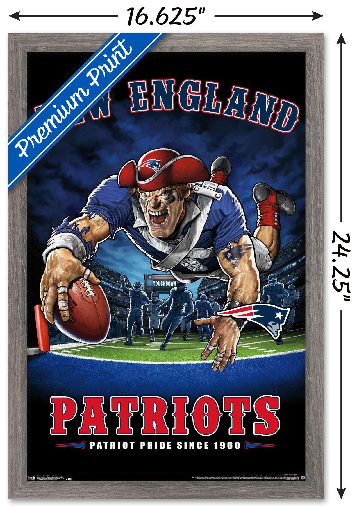 NFL New England Patriots - End Zone 17 Wall Poster, 14.725" x 22.375", Framed