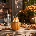 thumbnail image 5 of Handcrafted Resin Owl Pumpkin Figurine with Floral Eyes and Leaf Ears for Fall Halloween Thanksgiving Tabletop Decor Indoor Party Decoration, 5 of 6