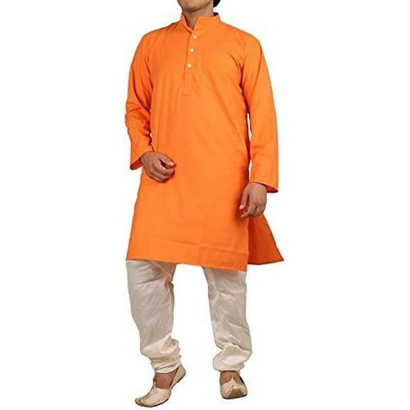 Royal Men's Cotton Kurta Pyjama Set (ROYAL_227_Orange_Small)