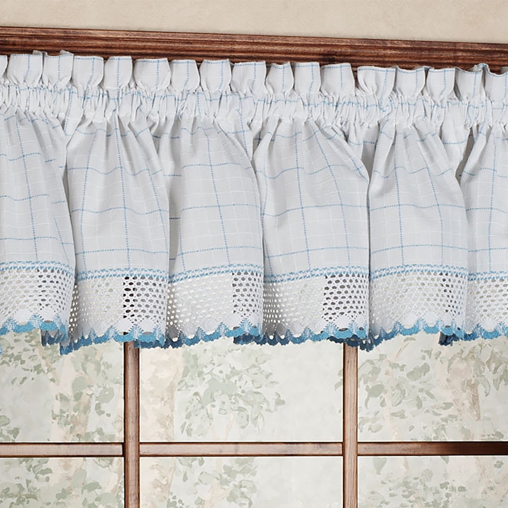Adirondack Cotton Kitchen Window Curtains White/Blue 12" x 60