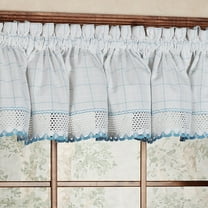 Adirondack Cotton Kitchen Window Curtains - White/Blue - 12" x 60" Valance