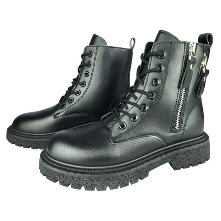 

Ferwind Women s Combat Ankle Boots Lace Up Chunky Heels Female Adult Black 10