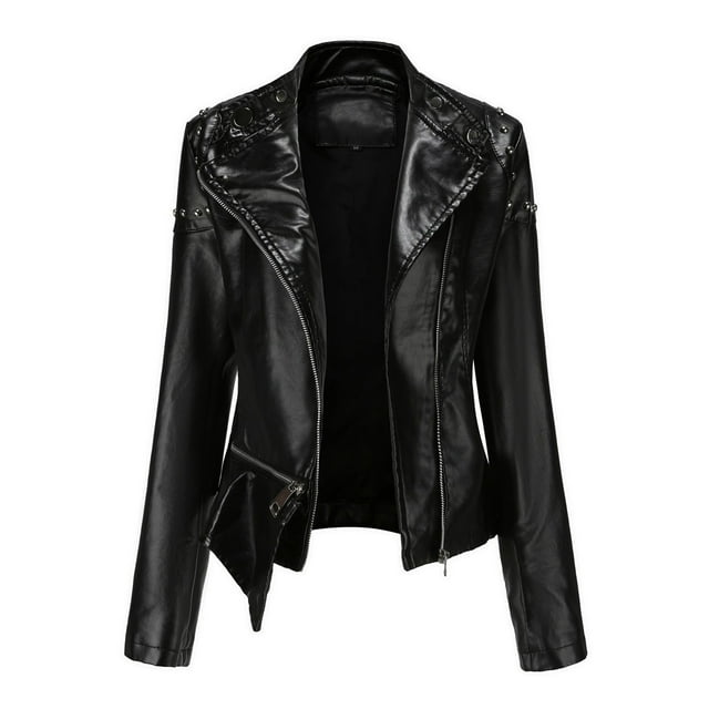 Chaquetas para mujer Slim Leather Stand Collar Zip Motocicleta Traje Cinturón Abrigo Chaqueta Tops Odeerbi ODB-3