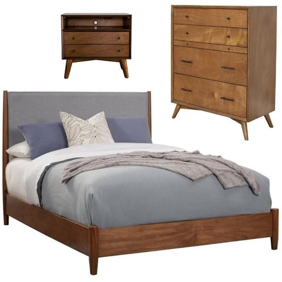Home Square 3 Piece Set with Chest Queen Panel Bed and 2-Drawer Nightstand