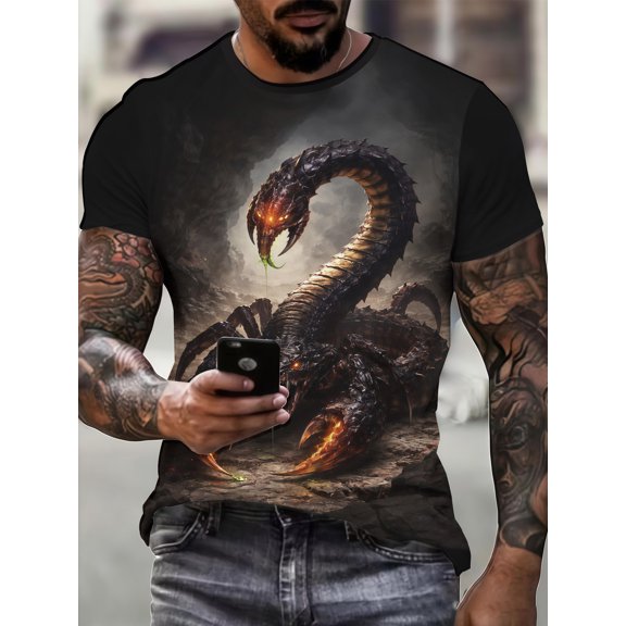 3D summer new scorpion pattern short-sleeved digital printing design T-shirt element trend men's casual fashion top