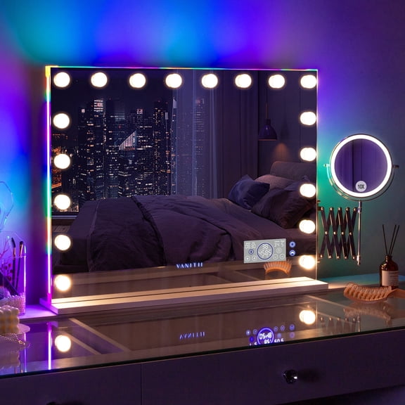 Fenchilin 32''x23'' Vanity Mirror with Lights RGB LED Tabletop Wall Mount White valentines day gift