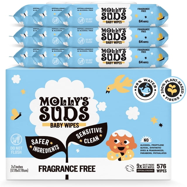 Toallitas para bebés Molly's Suds Sensitive Clean 99% de agua 576 toallitas