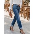thumbnail image 3 of Womens High Waisted Straight Leg Jeans Dark Wash Ripped Distressed, 3 of 12