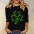 thumbnail image 1 of Meichang T-Shirt de la Saint-Patrick pour Femmes Manches 3/4 Hauts Graphiques Trèfle Col Rond Décontracté Irlandais Cadeau de la Saint-Patrick pour Femmes, 1 of 4