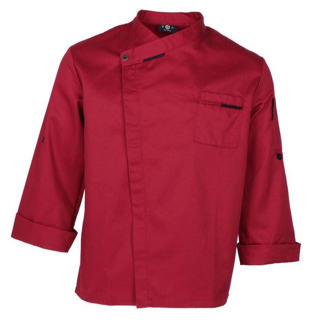 facefd Unisex Chef Jackets Coat Long Sleeves Shirt Kitchen Uniforms Red XL