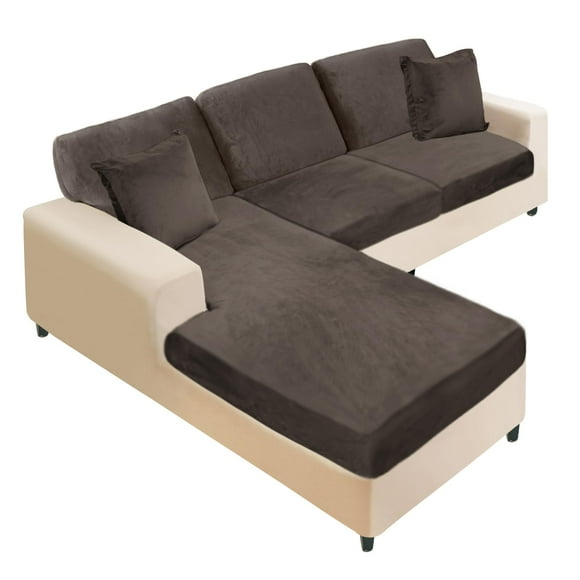 Furniture Cover NAISI Velvet Set de sofá en forma de L de 6 piezas, color marrón