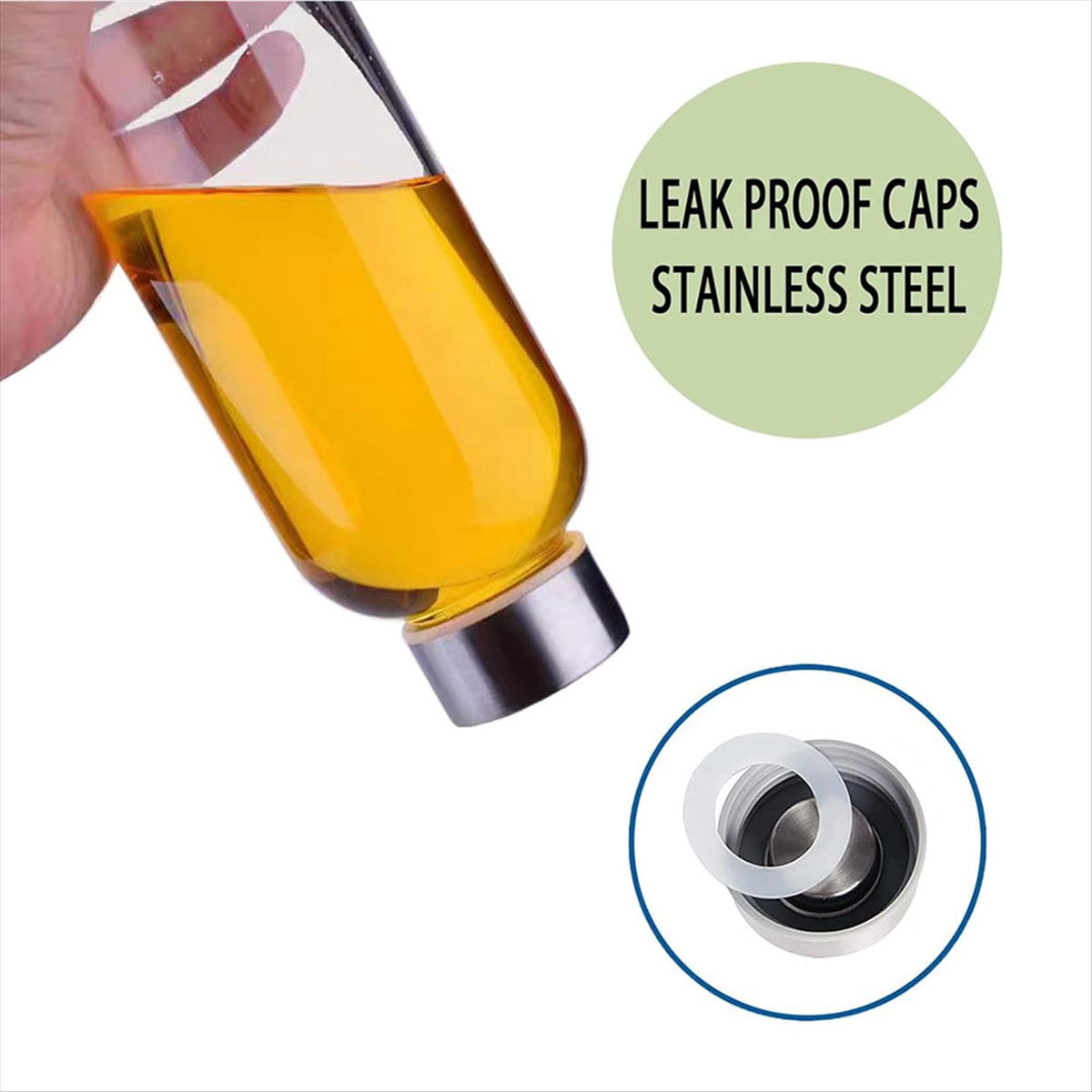 Glass Juice Bottles with Lids for Juicing 18 Oz, Reusable Clear Glass Water Bottles with Airtight Cap for Refrigerator