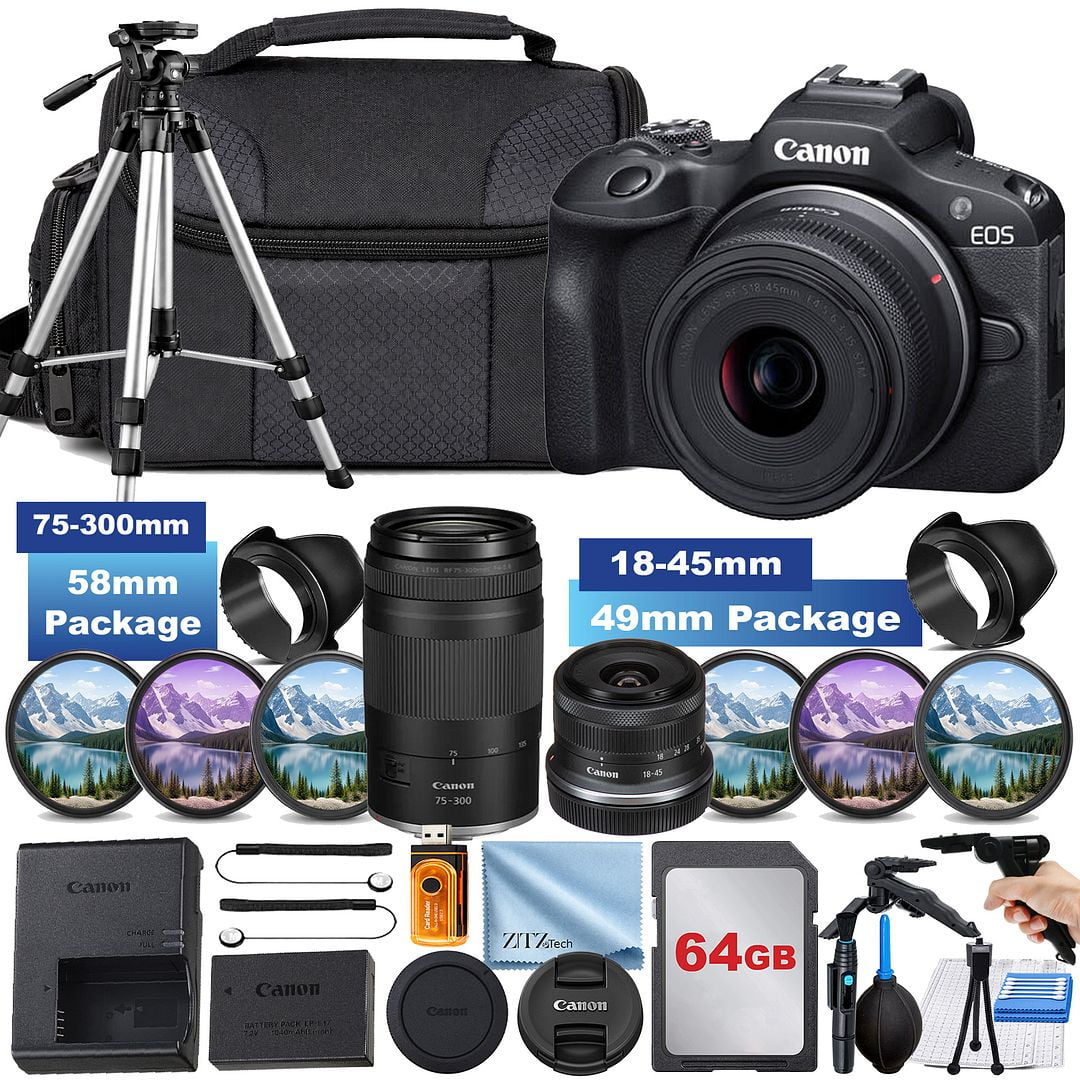 Canon EOS R100 Mirrorless Camera with RF-S18-45mm IS STM Lens, APS-C Sensor, 24.1MP, Entry-Level Creators and RF 75-300mm Lenses, Small 64GB (International Version)