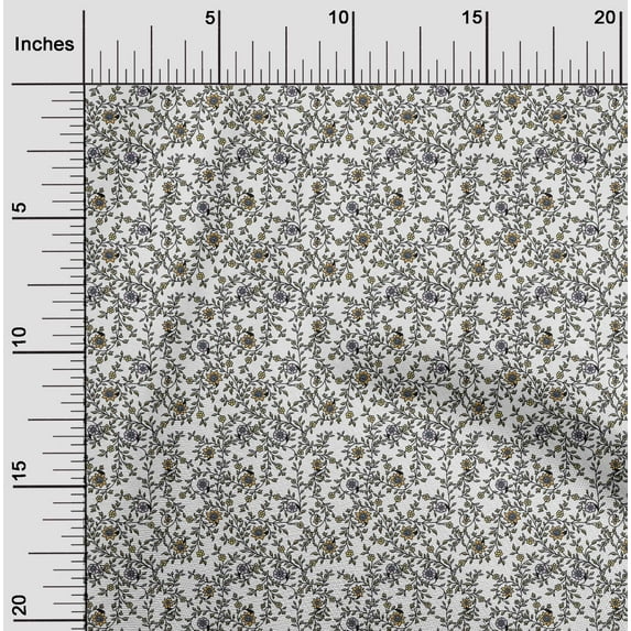oneOone Georgette Viscose Mustard Yellow Fabric Leaves & Floral Block Sewing Material Print Fabric By The Yard 42 Inch Wide