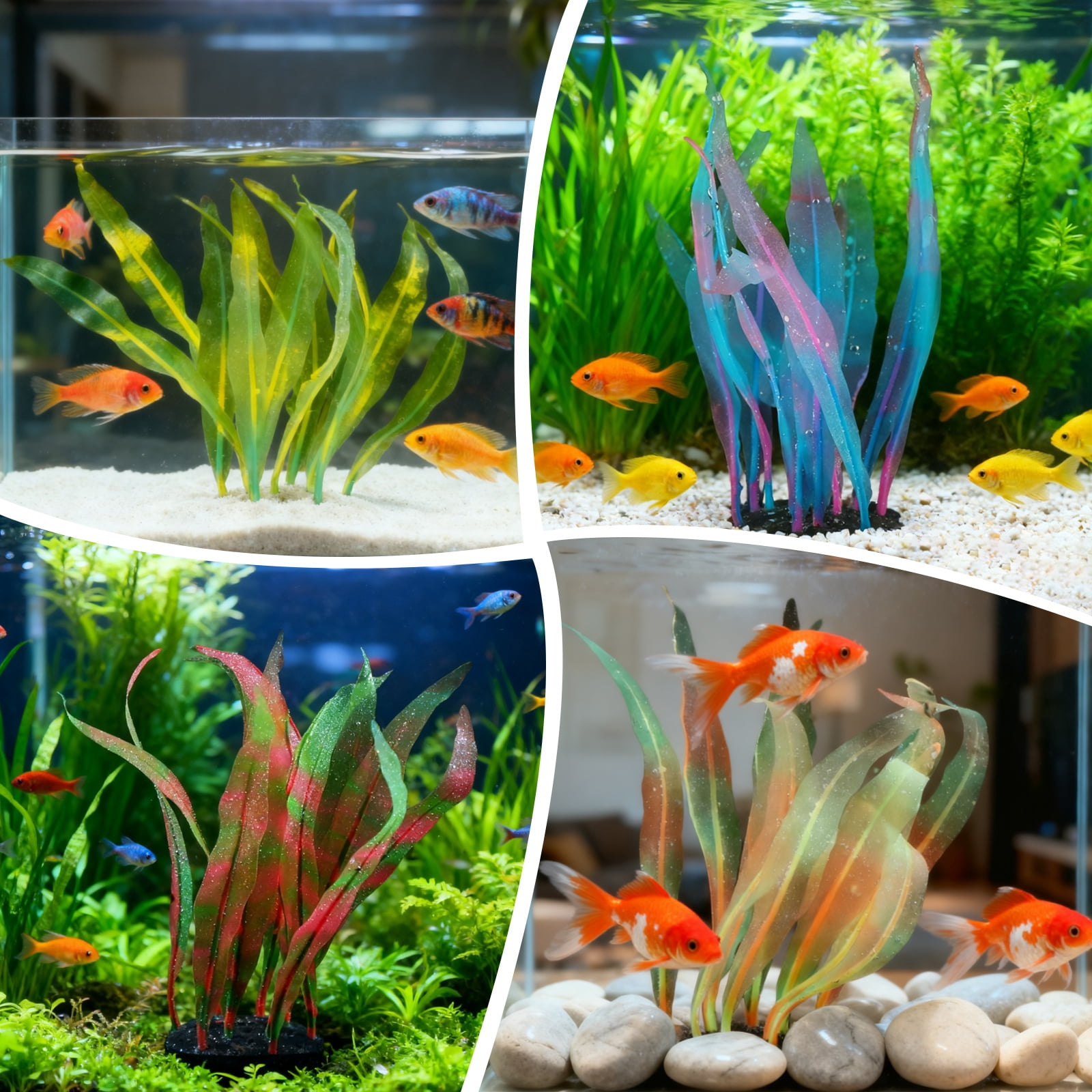 Uxcell Aquarium Decoration, 7"/10"/17" Plastic Fish Tank Plants Artificial Silicone Glowing Kelp Aquarium Plants Ornament, (Pink, 3 Pcs), Intended for Tall Fish Tank Decor / Landscaping