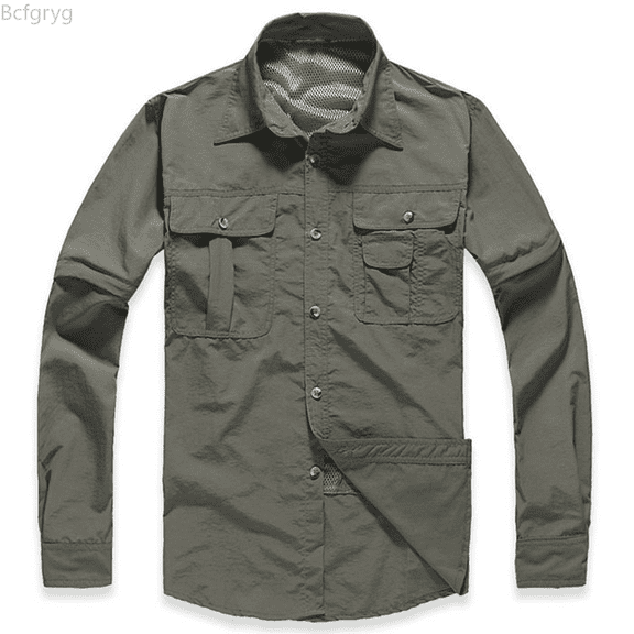 Bcfgryg Outdoor Shirt Long Sleeve Performance Wicking Camping Hiking Shirt Lightweight Breathable Sun UPF Shirt For Active Travel Big and Tall Shirts Green L