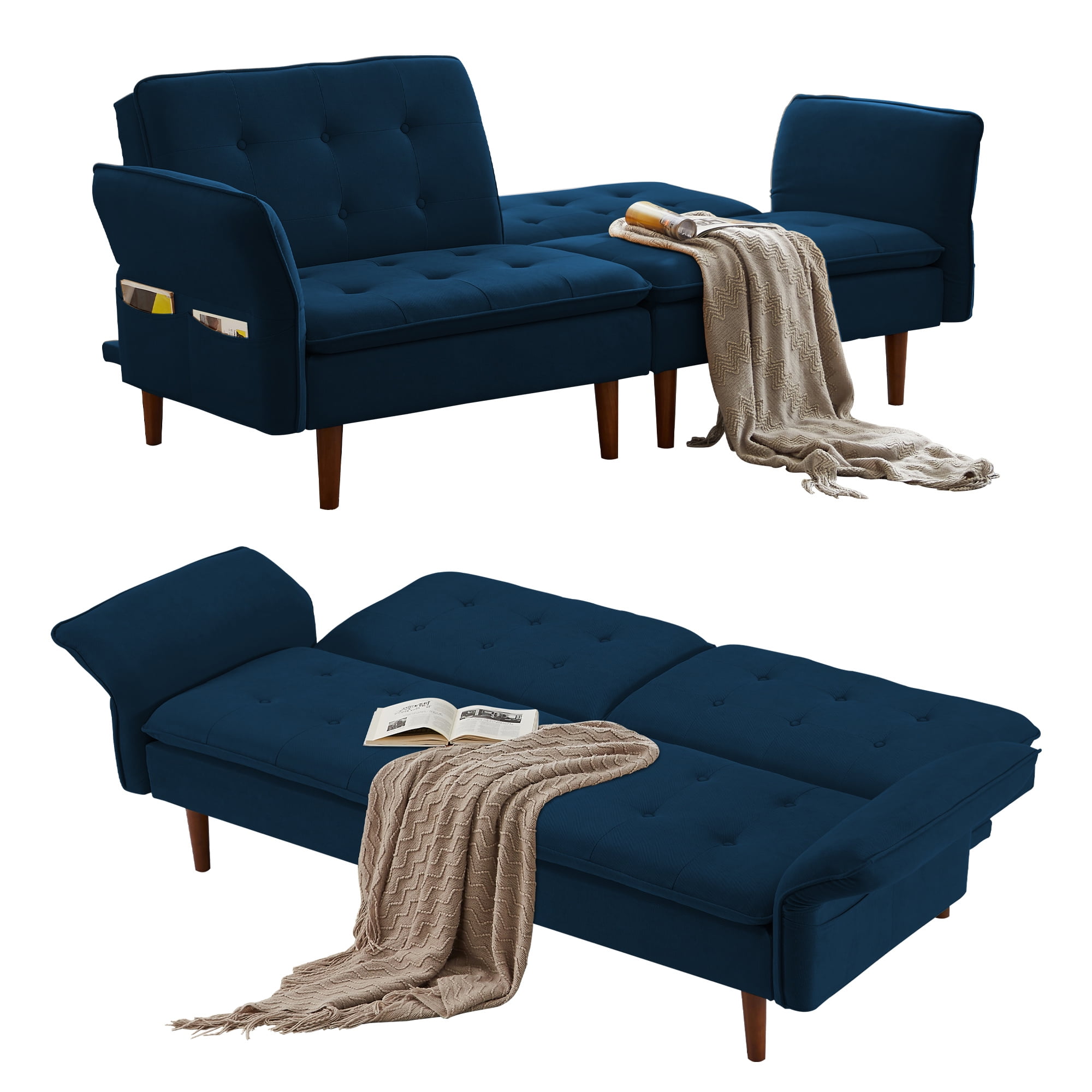 Anysun Convertible Futon Sofa Bed - Modern Fabric Futon Sleeper Sofa Couch for Living Room - Blue