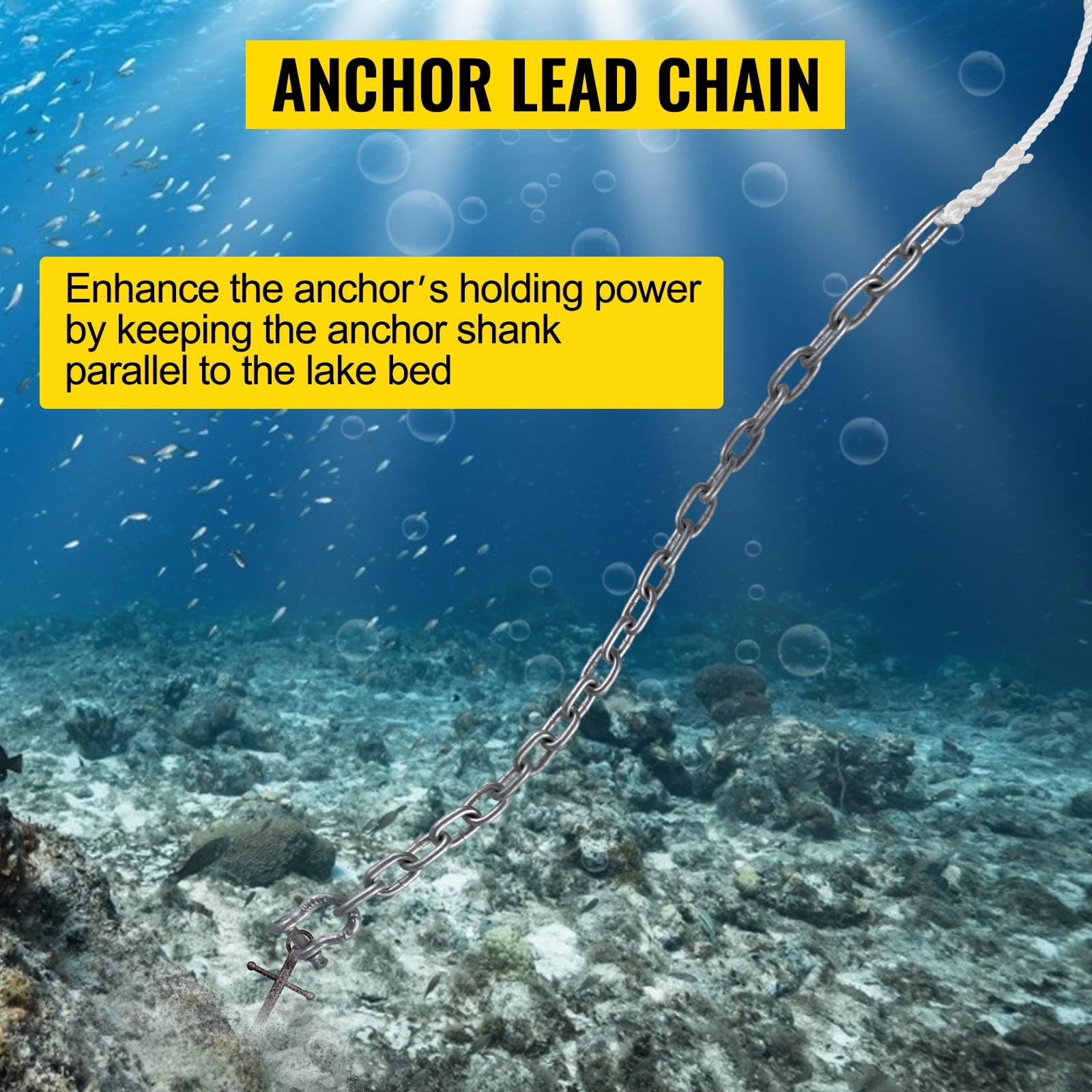 VEVOR Boat Anchor Chain 15' x 5/16" Galvanized Chain 1/2" x 200' Nylon Rope