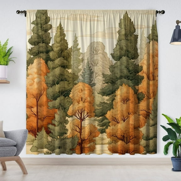 Modern Simple Style Curtains, Forest Tree Curtains, Blackout Curtains for Room Bedroom Decoration(Rod pocket)