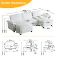 thumbnail image 4 of Ktaxon 120" W Sectional Convertible Sofa U Shaped Modular Couch with Double Chaise Corduroy Sleeper Set with 3 Oversized Seats White, 4 of 7