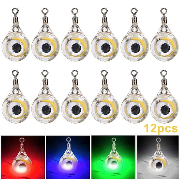 12 Uds 10 Señuelo Pesca Trampa LED Forma Ojo Cebo Calamar Lámpara Luminoso () Rojo