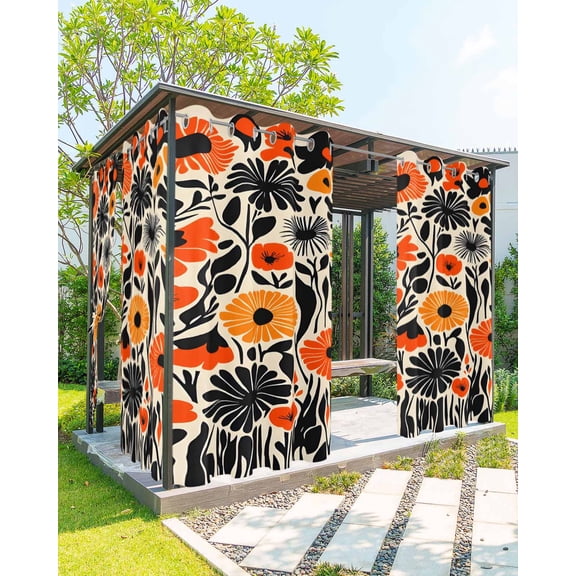 nqOlkjepod Outdoor Curtains for Patio Waterproof, Orange Yellow Black Outdoor Privacy Panels Grommet, Summer Botanical Tropical Leaf Blackout Outside Curtains for Porch/Cabana 54"x95", 1 Panel