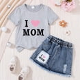 thumbnail image 2 of TOWED22 Girl's Summer 2 Piece Outfits Cute Short Sleeve Bow Print Short Sleeve Tee A Line Denim Skirt Sets(W,3-4 Y), 2 of 4