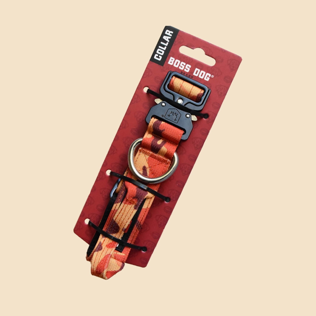 Boss Nation 850030579133 13-16 in. Dog Tactical Adjustable Dog Collar, Orange Camo - Small