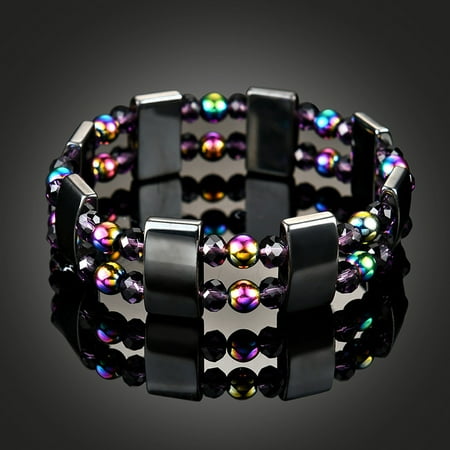 Mens And Womens Bracelets 1 PCS Weight Loss Healthcare Round Black Stone Magnetic Therapy Hand Chain Body Care Hematite Stretch Bracelet Magnet Jewelry For Men Women ()