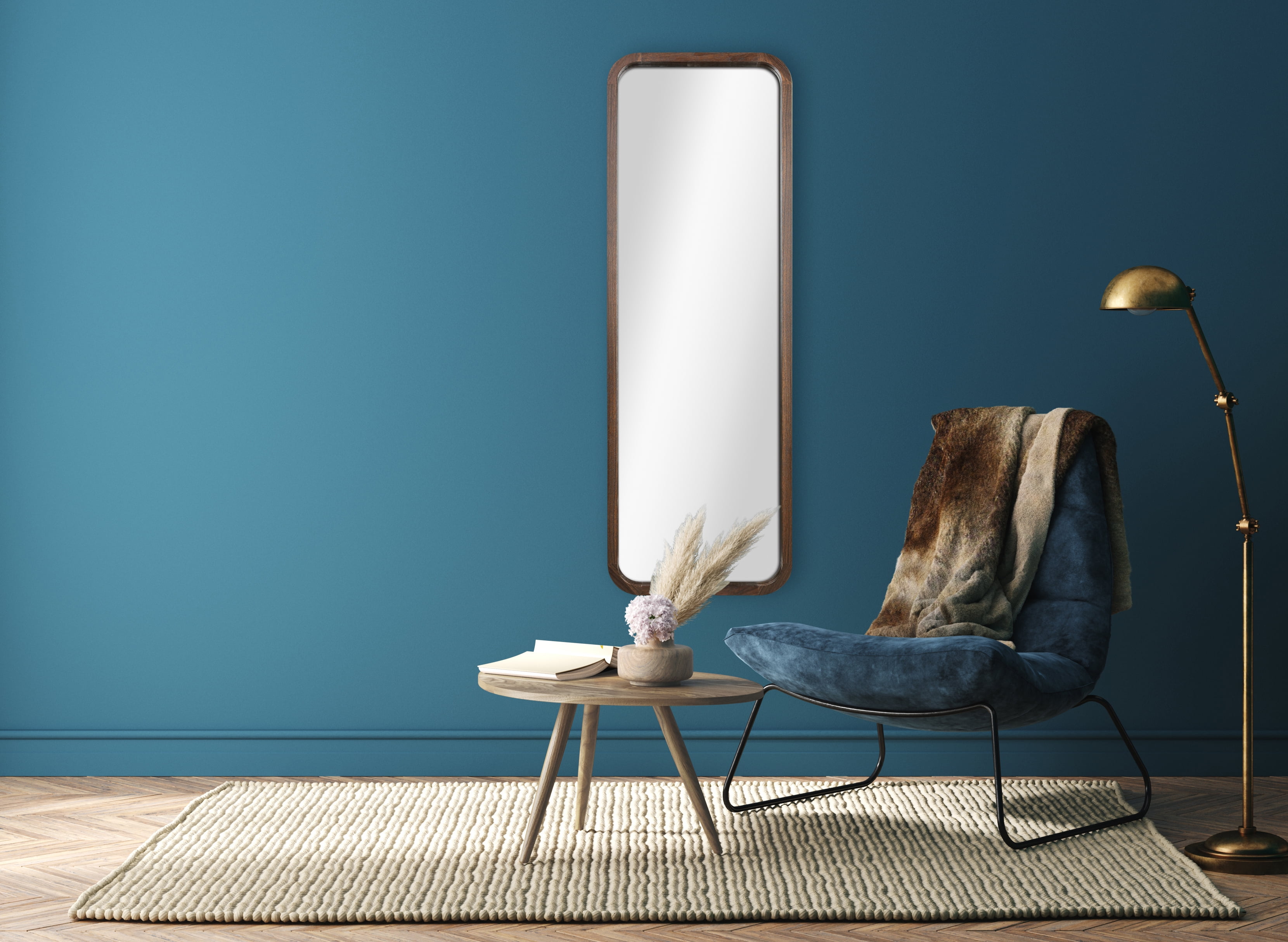 Mainstays 17x53 Walnut Framed Large Wall Mirror for Bathroom or Living Room