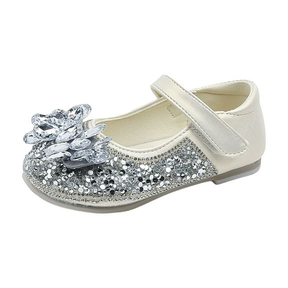IUJSOY Toddler Girl's Dress Shoes Mary Jane Rhinestone Slip on Flats Flower Shoes for Wedding Party