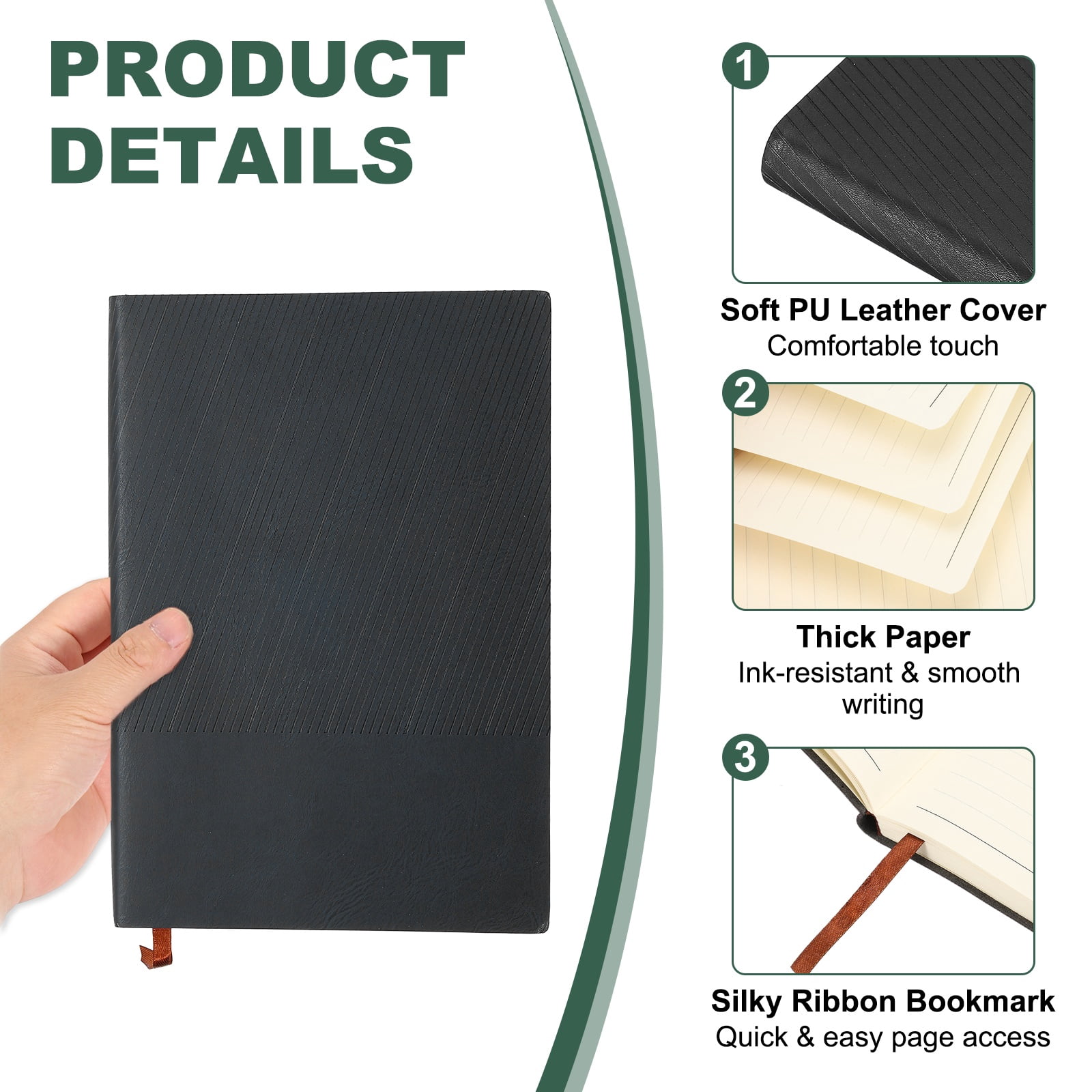 Uxcell Lined Journal Notebook 8.3" x 5.7", 2 Pcs A5 98 Pages Journaling Notebooks 80 GSM Thick Paper, Pu Leather Daily Journal Book Ribbed Texture, Black