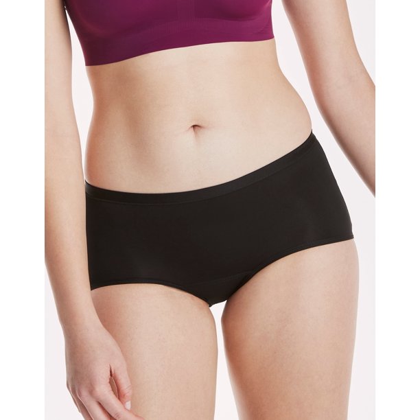 Hanes Comfort, Period.™ Boy Shorts Underwear, Light Leaks, Black
