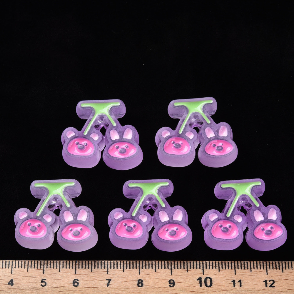Transparent Acrylic Beads with Enamel Frosted Cherry with Bear Rabbit Plum 22.5x26x9mm Hole: 3mm